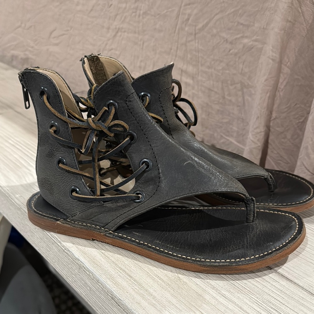 Black Leather Gladiator Sandals
